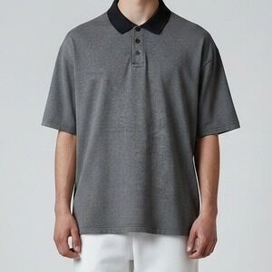 Junction West Mens Mercerized Cotton Polo Shirt Grey Striped Short Sleeve Size M